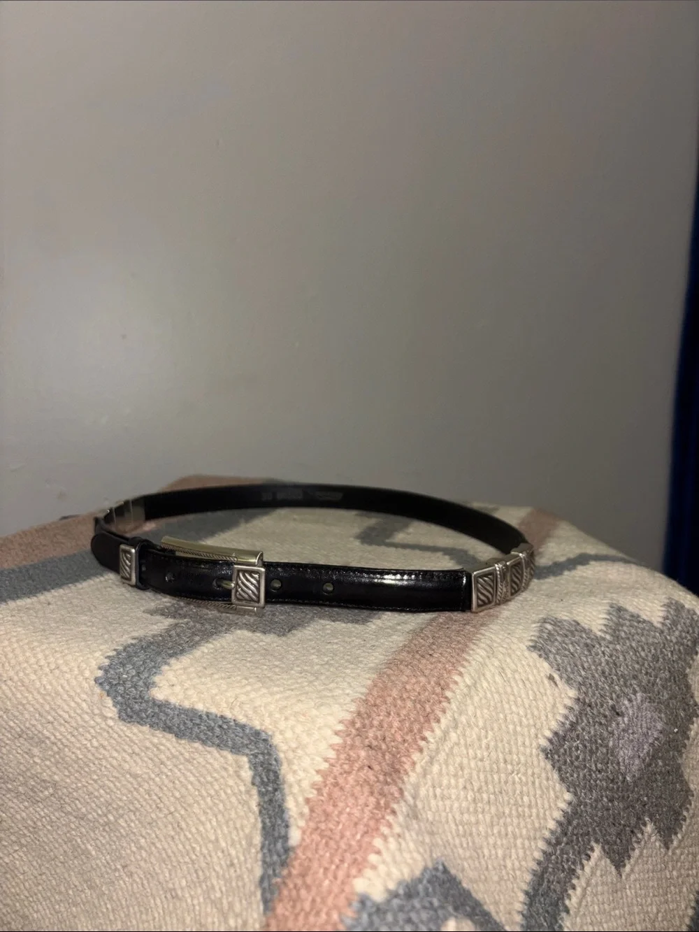 Brighton Black Leather Skinny Belt with Silver Square Accents